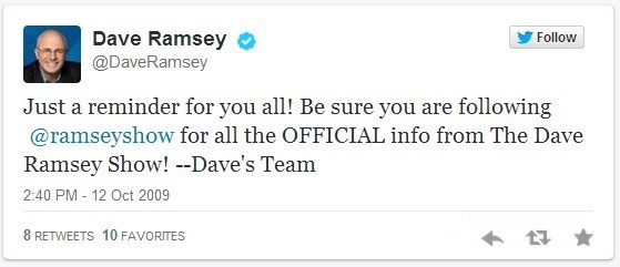 First Tweet - Dave Ramsey