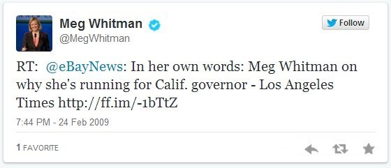 First Tweet - Meg Whitman